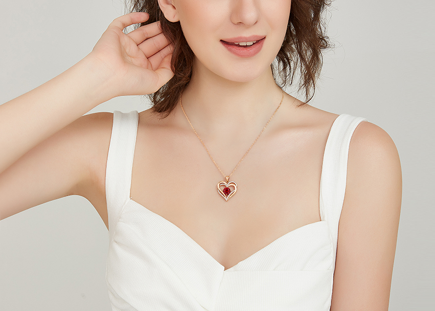 Louisa Secret Styles With Mystery Red Heart & Rhinestone Rose Gold Tone  Necklace